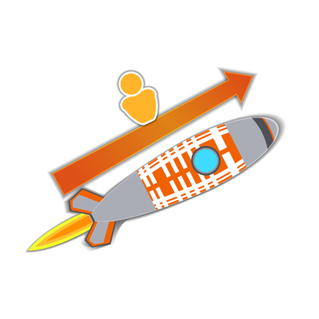 Vector Boost Business Illustration, Rocket with Man and Arrow Isolated on White Background.のイラスト素材