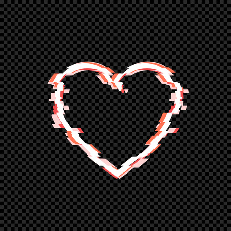 Vector Glitch Effect Heart Isolated on Dark Transparent Background, Glowing Illustration.のイラスト素材