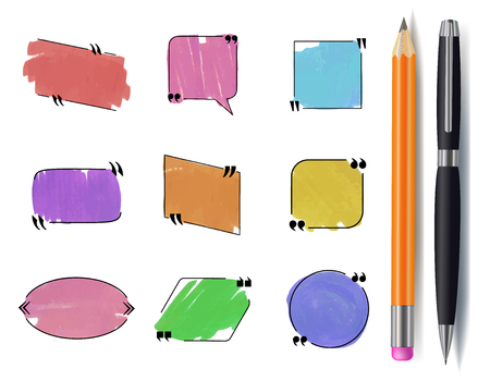 Vector Collection of Colorful Design Elements, Hand Drawn Quote Frames Set Isolated on White Background with Pen and Pencil, Graphic Art.のイラスト素材