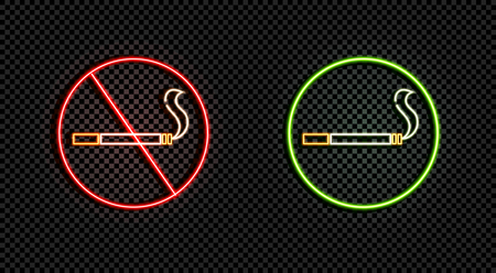 Vector Smoking Area Signs, Smoking is Allowed and Prohibited, Colorful Neon Icons.のイラスト素材