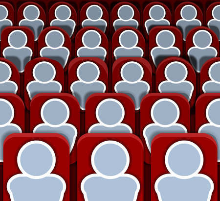 Vector Horizontal Seamless Cinema Seats Rows with Blue People, Colorful Background Template.の写真素材