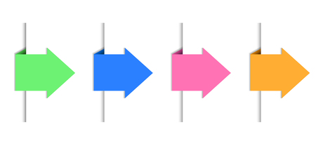 Vector Arrows Bookmarks, Colorful Design Elements Isolated on White Background, Note Paper Edge Shadow and Colored Arrow Signs.のイラスト素材