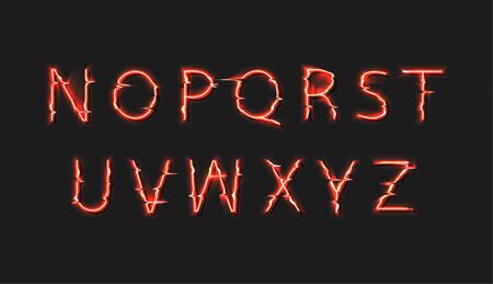 Vector Fire Font, 2nd Part Halloween Banner Type Set, Typography Colorful Elements Isolated on Dark Background.のイラスト素材