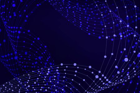 Vector Abstract Background, Bright Blue Geometric Shapes, Connected Blue Dots, Technology Backdrop...