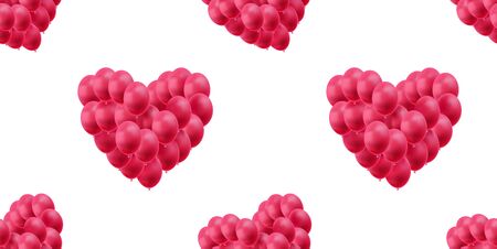 Vector Seamless Pattern, Bright Magenta Balloons in Heart Shapes, Valentines Illustration, Colorful Background Template.のイラスト素材