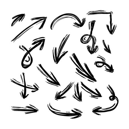 Vector hand drawns arrows collection, scribble black lines, sketch style drawings, design elements.のイラスト素材