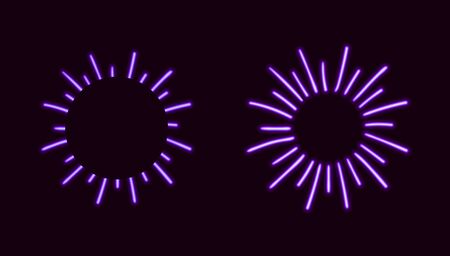 Vector neon ultraviolet retro shine signs isolated on black background, glowing frames, purple color.のイラスト素材