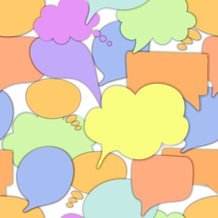 Vector seamless pattern, talk bubbles, colorful background template, communication concept, speech bubble icons with a shadows isolated on white background.のイラスト素材