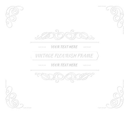 Vector vintage paper art style frame template, white cutout swirls with shadows on white background, retro style background, monochrome decoration.のイラスト素材