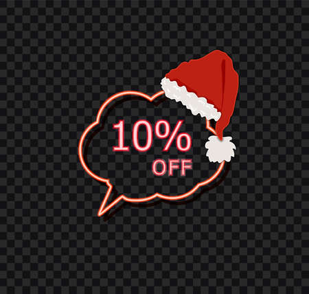 Vector Neon Speech Bubble with 10 Percent Off Sign, Sale Icon Template Glowing in the Dark,...