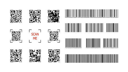 Vector Set of QR Codes, Scan Me, Bar Codes Set Generator Concept, Black Icons Isolated.のイラスト素材