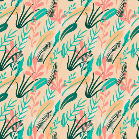 Vector Floral Background, Seamless Pattern, Spring Flowers, Minimal Illustration, Abstract Background Template.のイラスト素材