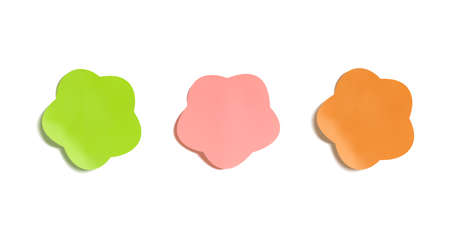 Vector set of memo stickers, colored paper, realistic illustration, blank frames, flower.