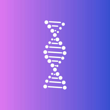 Vector DNA chain, simple white icon on blue background, vector.