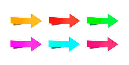 Vector 3D arrows set, bright colors, paper arrow isolated.
