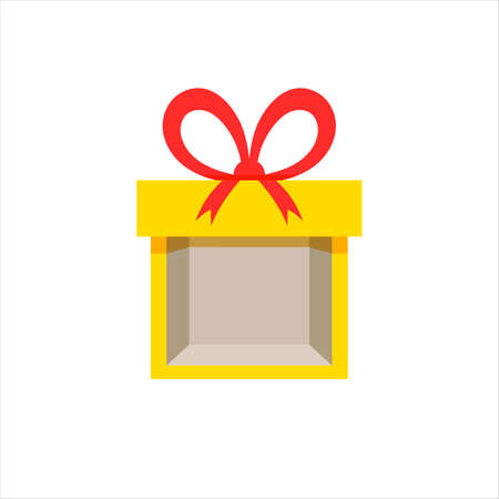 Vector Present Box, colorful yellow box with red bow, empty box, design element isolated.のイラスト素材