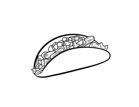 Vector outline Taco illustration isolated, mexican food icon.のイラスト素材