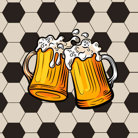 Vector Beer Mugs and Football Ball Colored Background, Colorful.のイラスト素材