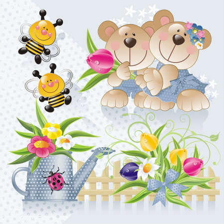 cute bears in a gardenの写真素材