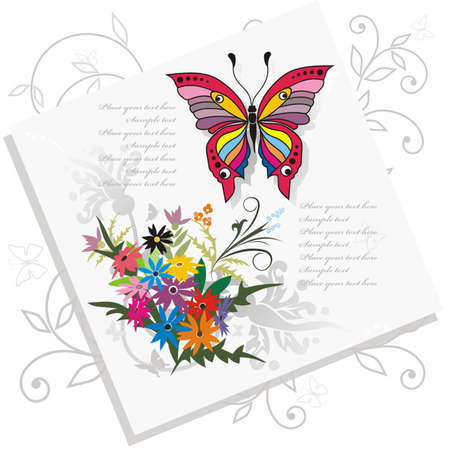 background with flowers and butterflyのイラスト素材