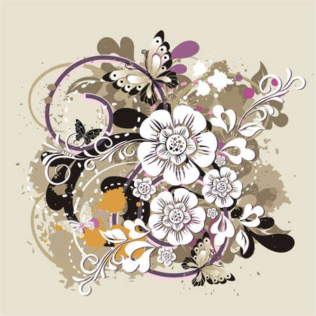  floral background with butterfliesのイラスト素材