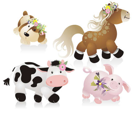 cute domestic animalsのイラスト素材