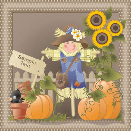fall composition with funny characters のイラスト素材