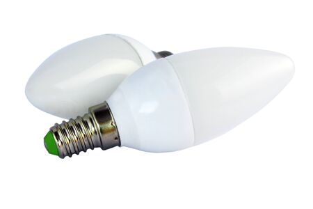 LED energy saving bulb on white backgroundの写真素材