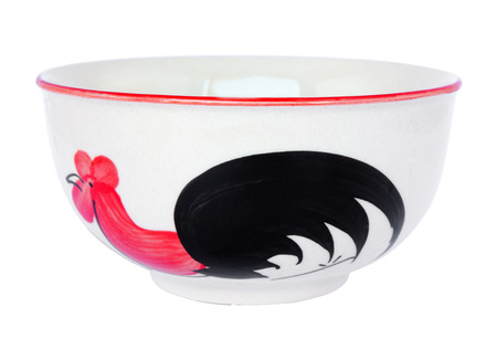 Ceramic chicken bowl of Lampang on white backgroundの写真素材
