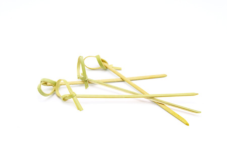 Bamboo skewers isolated on white backgroundの写真素材