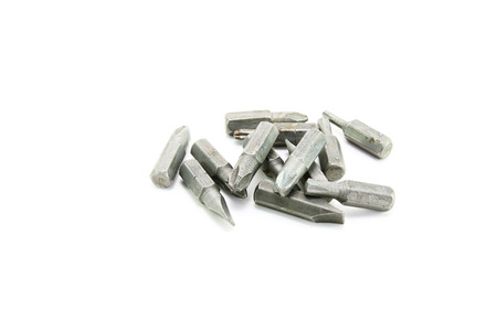 Old screwdriver bits isolated on white backgroundの写真素材