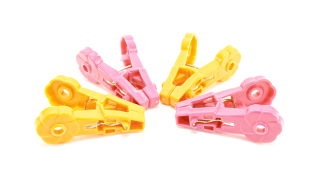 Clothespins isolated on white backgroundの写真素材