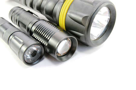 LED flashlight on white backgroundの写真素材