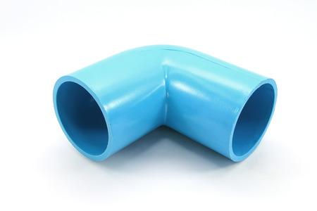 Blue pvc pipe connection on white background