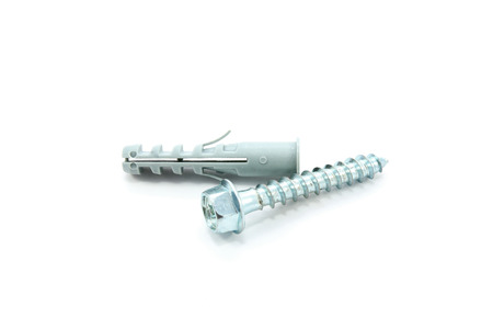 Screw and dowel isolated on white background