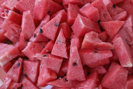 Close-up of fresh slices of red watermelonの写真素材