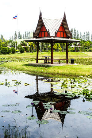 Thailand pavilion beside a lotus pondの写真素材
