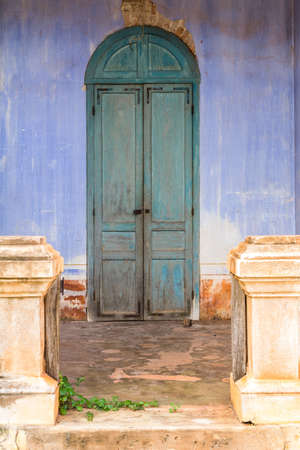 Greeh wooden back door to the houseの写真素材