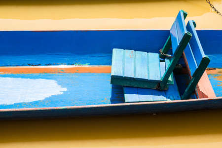 Closeup of traditional Laos longtail boat at Song river,Vang Vieng, Laosの写真素材
