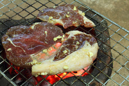 Grilled brisket on stove with grilling panの写真素材