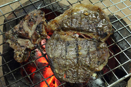 Grilled brisket on stove with grilling panの写真素材