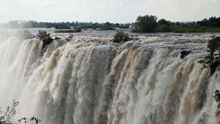 Victoria falls on the Zambezi River in southern Africa, which provides habitat for several unique species of plants and animals. It is located on the border between Zambia and Zimbabweの写真素材