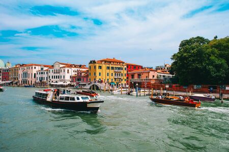 Morning in Venice boats and their weekdaysのeditorial素材