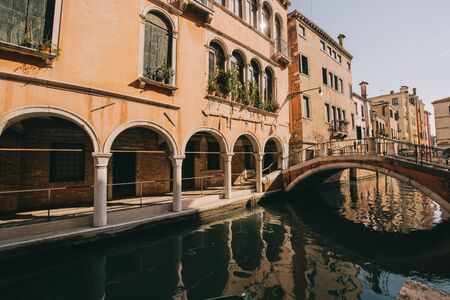 Small street in Venice overlooking the bridgeのeditorial素材