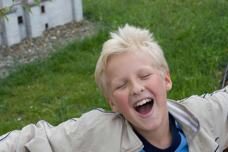 blonde, boy, smile, green.,の写真素材