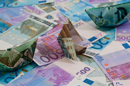 Polish money on background of euro  money. Soft focusの写真素材