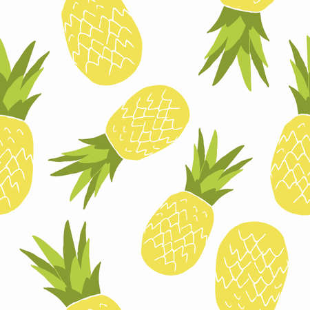 Seamless pattern with pineapple. Vector illustration for postcard, banner, packaging paper, fabric. Cute baby background.のイラスト素材