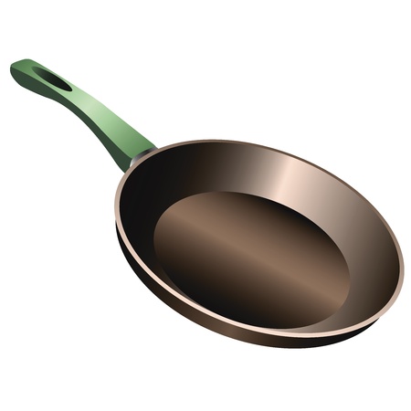 iron frying pan with a pen on a white backgroundのイラスト素材