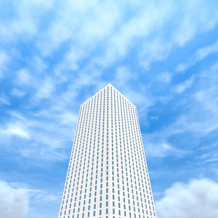bottom view of the white skyscraper on the background of blue skyの写真素材