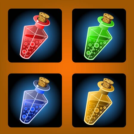 icons of ancient magical drinks in flasksのイラスト素材